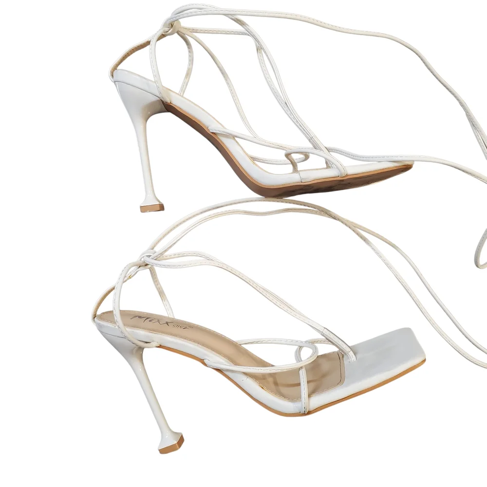 Mixx Shuz Lace Up Heels Size 9 White Strappy Thong Stiletto Heel Sandals